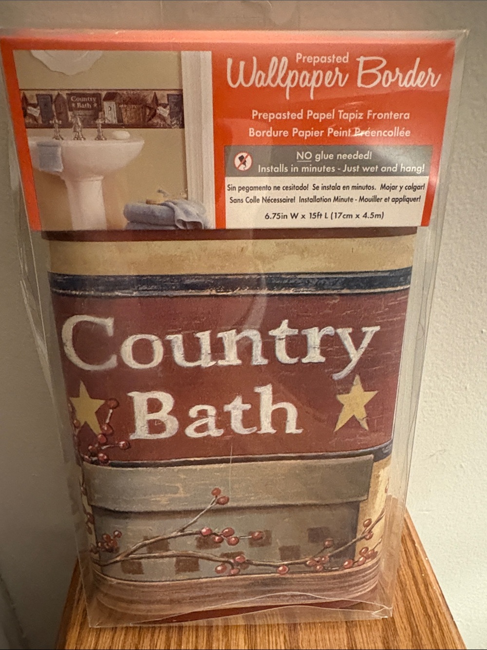Prepasted Wallpaper Border - Country Bath Red by York Wallcoverings Vintage